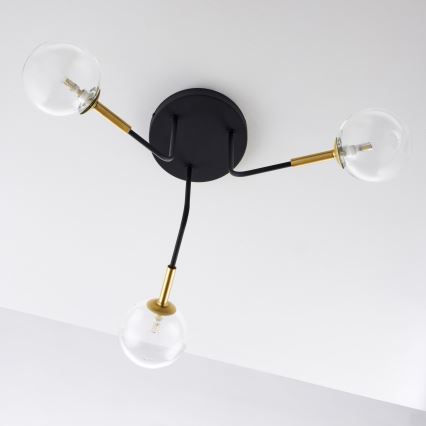 Jupiter 2039 - Pendellampe BURANO 3xG9/10W/230V sort/guldfarvet/transparent