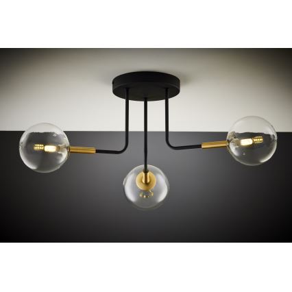 Jupiter 2039 - Pendellampe BURANO 3xG9/10W/230V sort/guldfarvet/transparent
