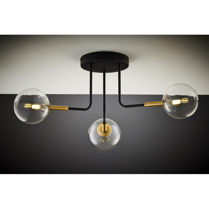 Jupiter 2039 - Pendellampe BURANO 3xG9/10W/230V sort/guldfarvet/transparent