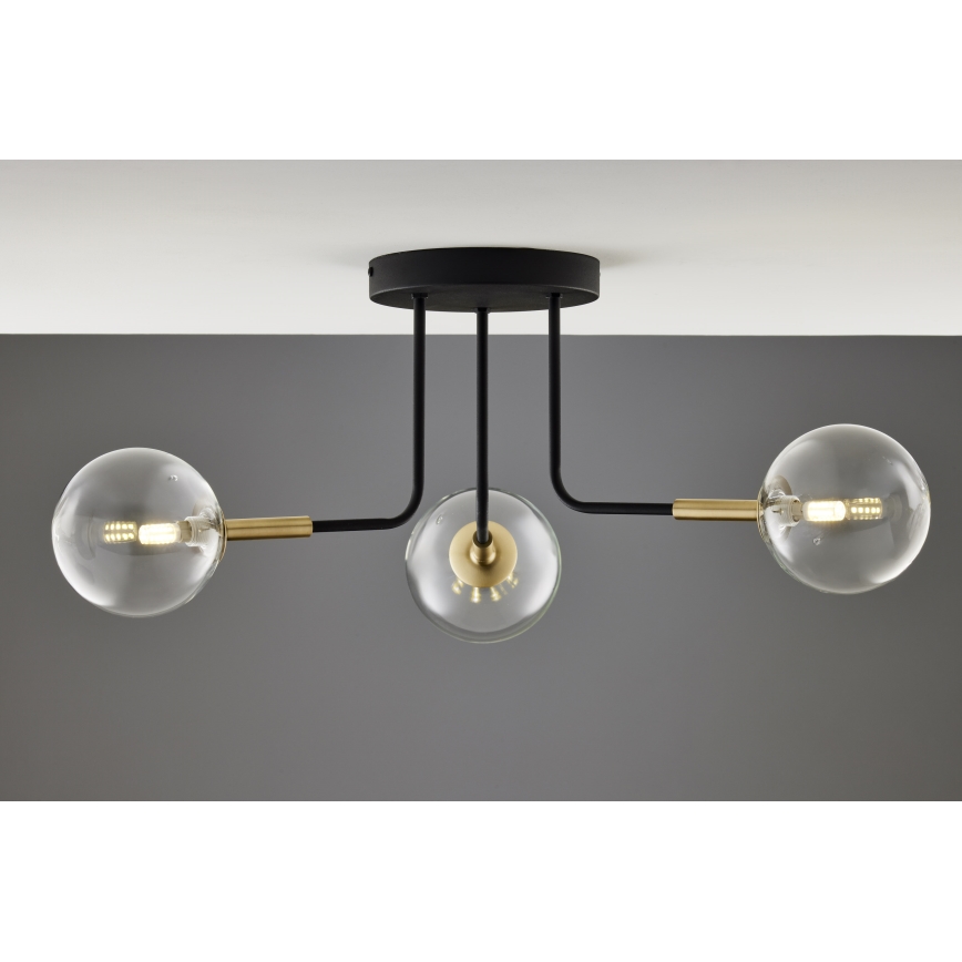 Jupiter 2039 - Pendellampe BURANO 3xG9/10W/230V sort/guldfarvet/transparent