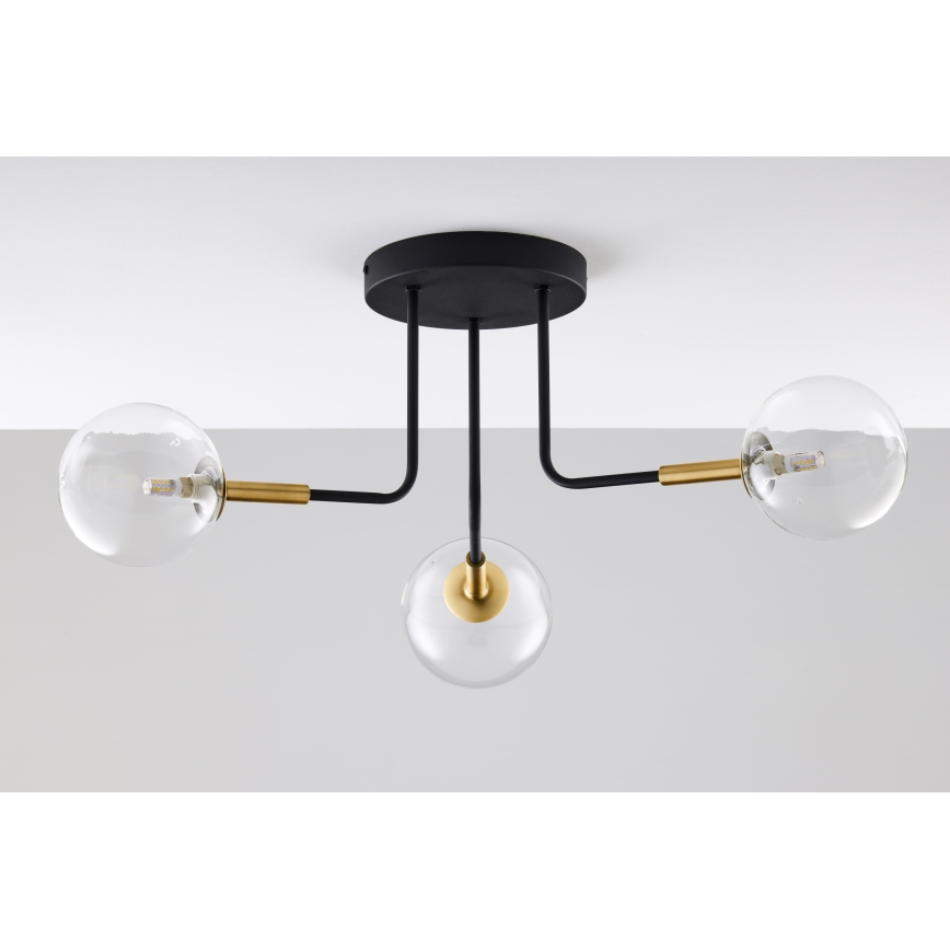 Jupiter 2039 - Pendellampe BURANO 3xG9/10W/230V sort/guldfarvet/transparent