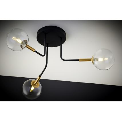 Jupiter 2039 - Pendellampe BURANO 3xG9/10W/230V sort/guldfarvet/transparent