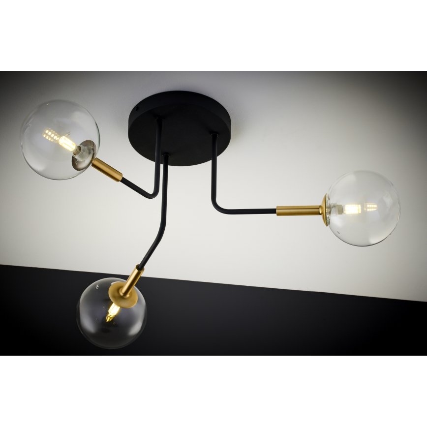 Jupiter 2039 - Pendellampe BURANO 3xG9/10W/230V sort/guldfarvet/transparent
