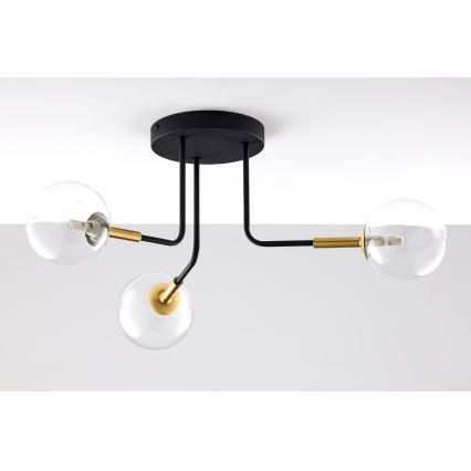Jupiter 2039 - Pendellampe BURANO 3xG9/10W/230V sort/guldfarvet/transparent