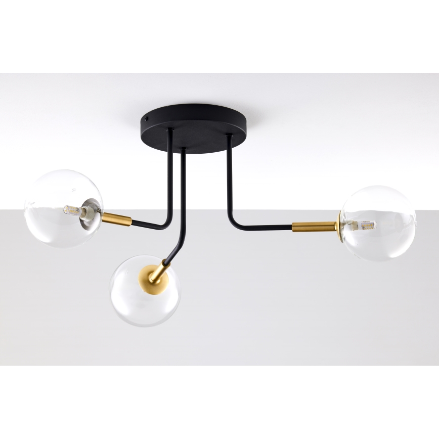 Jupiter 2039 - Pendellampe BURANO 3xG9/10W/230V sort/guldfarvet/transparent