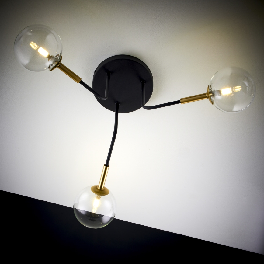 Jupiter 2039 - Pendellampe BURANO 3xG9/10W/230V sort/guldfarvet/transparent