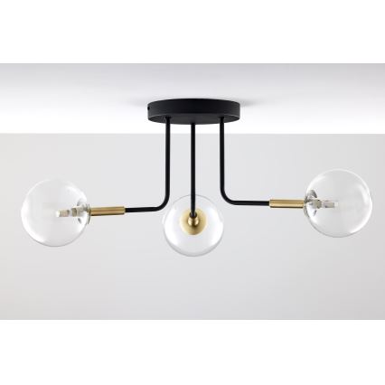 Jupiter 2039 - Pendellampe BURANO 3xG9/10W/230V sort/guldfarvet/transparent