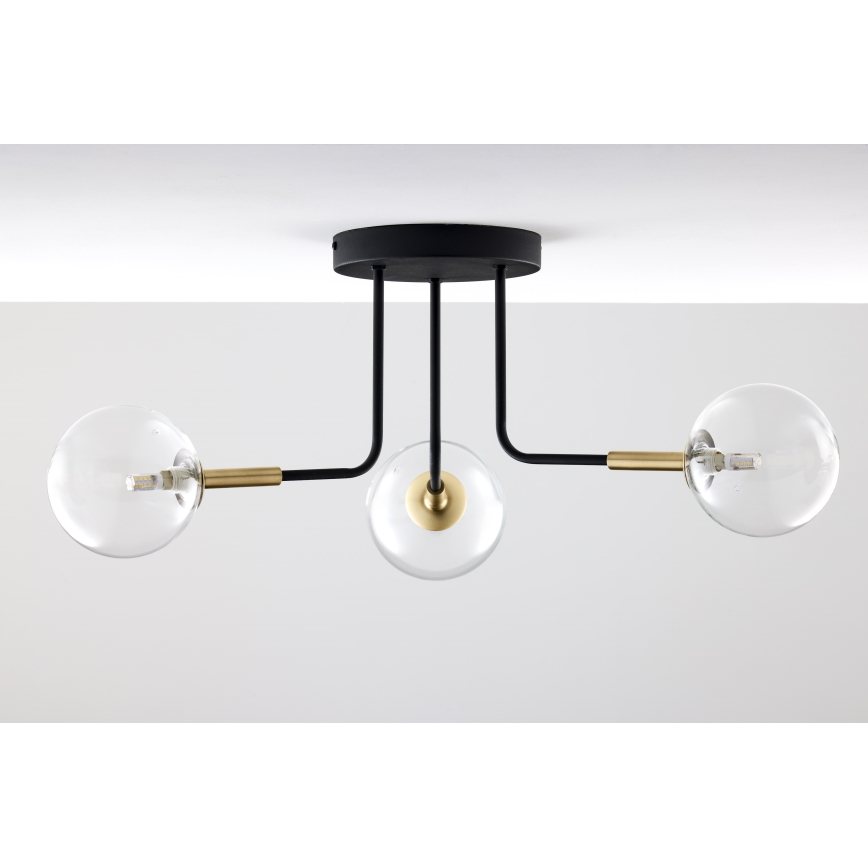 Jupiter 2039 - Pendellampe BURANO 3xG9/10W/230V sort/guldfarvet/transparent