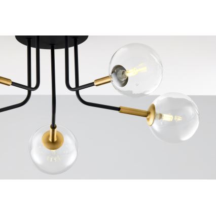 Jupiter 2040 - Pendellampe BURANO 5xG9/10W/230V sort/guldfarvet/transparent