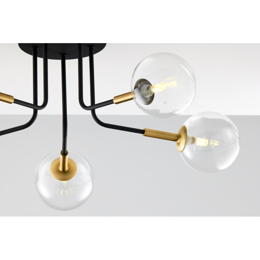 Jupiter 2040 - Pendellampe BURANO 5xG9/10W/230V sort/guldfarvet/transparent