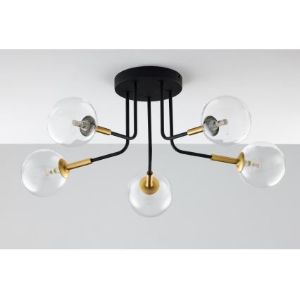 Jupiter 2040 - Pendellampe BURANO 5xG9/10W/230V sort/guldfarvet/transparent