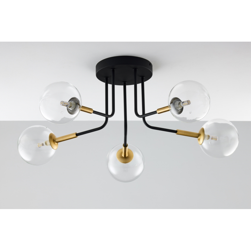 Jupiter 2040 - Pendellampe BURANO 5xG9/10W/230V sort/guldfarvet/transparent