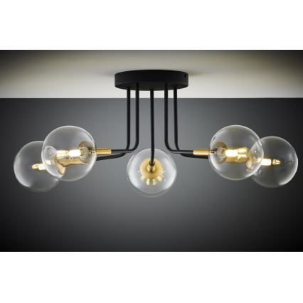 Jupiter 2040 - Pendellampe BURANO 5xG9/10W/230V sort/guldfarvet/transparent