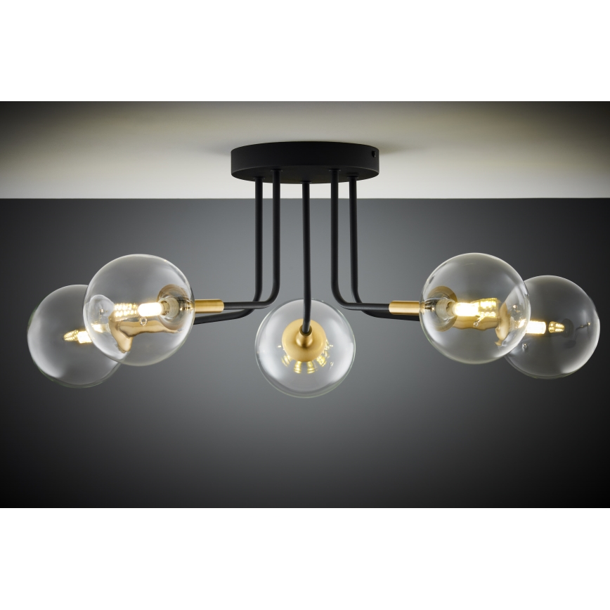 Jupiter 2040 - Pendellampe BURANO 5xG9/10W/230V sort/guldfarvet/transparent