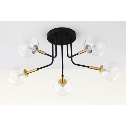 Jupiter 2040 - Pendellampe BURANO 5xG9/10W/230V sort/guldfarvet/transparent