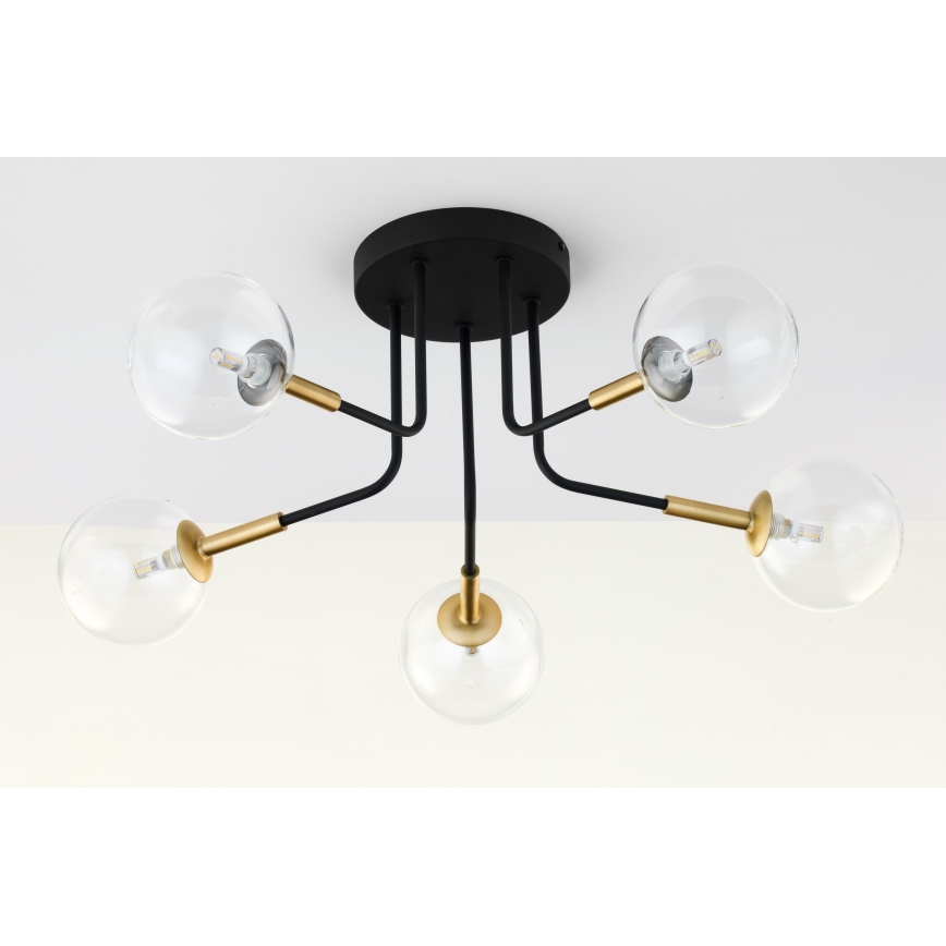 Jupiter 2040 - Pendellampe BURANO 5xG9/10W/230V sort/guldfarvet/transparent