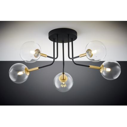 Jupiter 2040 - Pendellampe BURANO 5xG9/10W/230V sort/guldfarvet/transparent