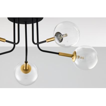 Jupiter 2040 - Pendellampe BURANO 5xG9/10W/230V sort/guldfarvet/transparent