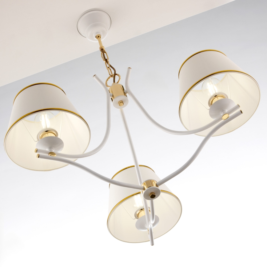 Jupiter 2085 - SAMBA lysekrone med kæde 3xE27/15W/230V hvid/guld