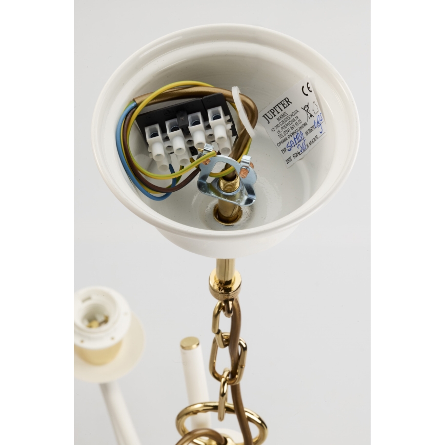 Jupiter 2085 - SAMBA lysekrone med kæde 3xE27/15W/230V hvid/guld