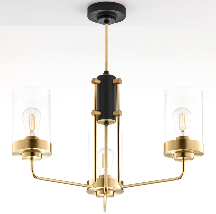 Jupiter 2087 - Lysekrone på stang RAMIREZ 3xE27/15W/230V guld/sort