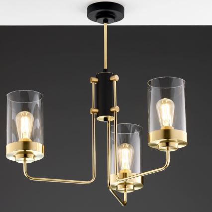 Jupiter 2087 - Lysekrone på stang RAMIREZ 3xE27/15W/230V guld/sort