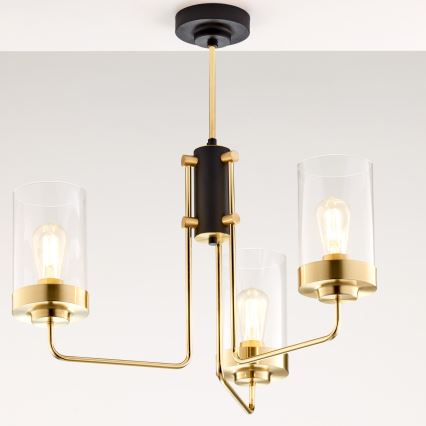 Jupiter 2087 - Lysekrone på stang RAMIREZ 3xE27/15W/230V guld/sort