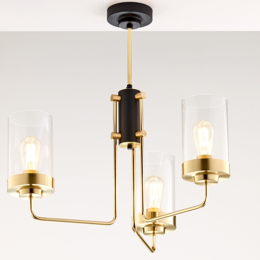 Jupiter 2087 - Lysekrone på stang RAMIREZ 3xE27/15W/230V guld/sort