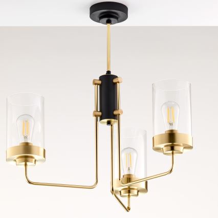 Jupiter 2087 - Lysekrone på stang RAMIREZ 3xE27/15W/230V guld/sort