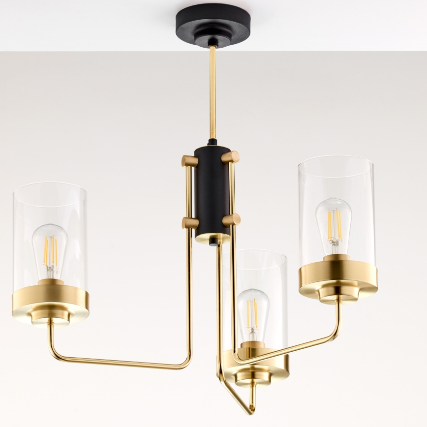 Jupiter 2087 - Lysekrone på stang RAMIREZ 3xE27/15W/230V guld/sort