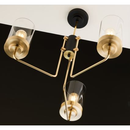 Jupiter 2087 - Lysekrone på stang RAMIREZ 3xE27/15W/230V guld/sort