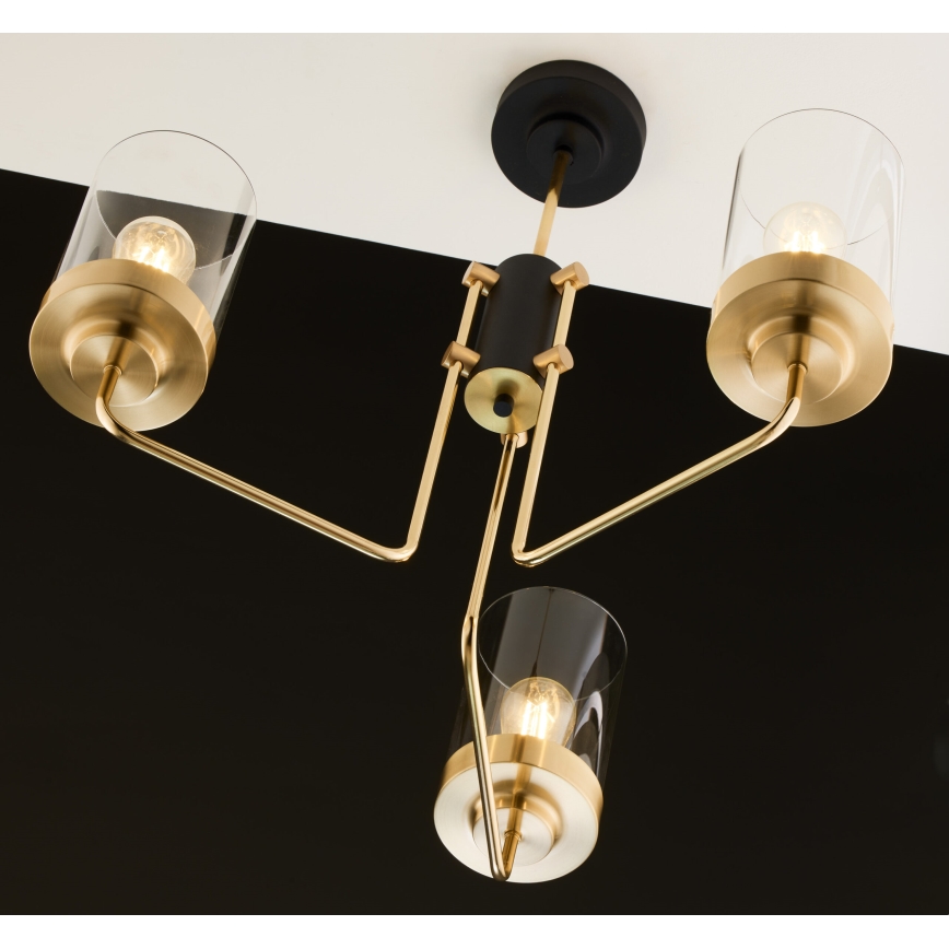 Jupiter 2087 - Lysekrone på stang RAMIREZ 3xE27/15W/230V guld/sort