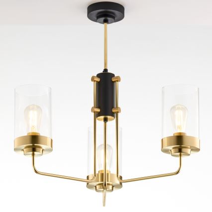 Jupiter 2087 - Lysekrone på stang RAMIREZ 3xE27/15W/230V guld/sort