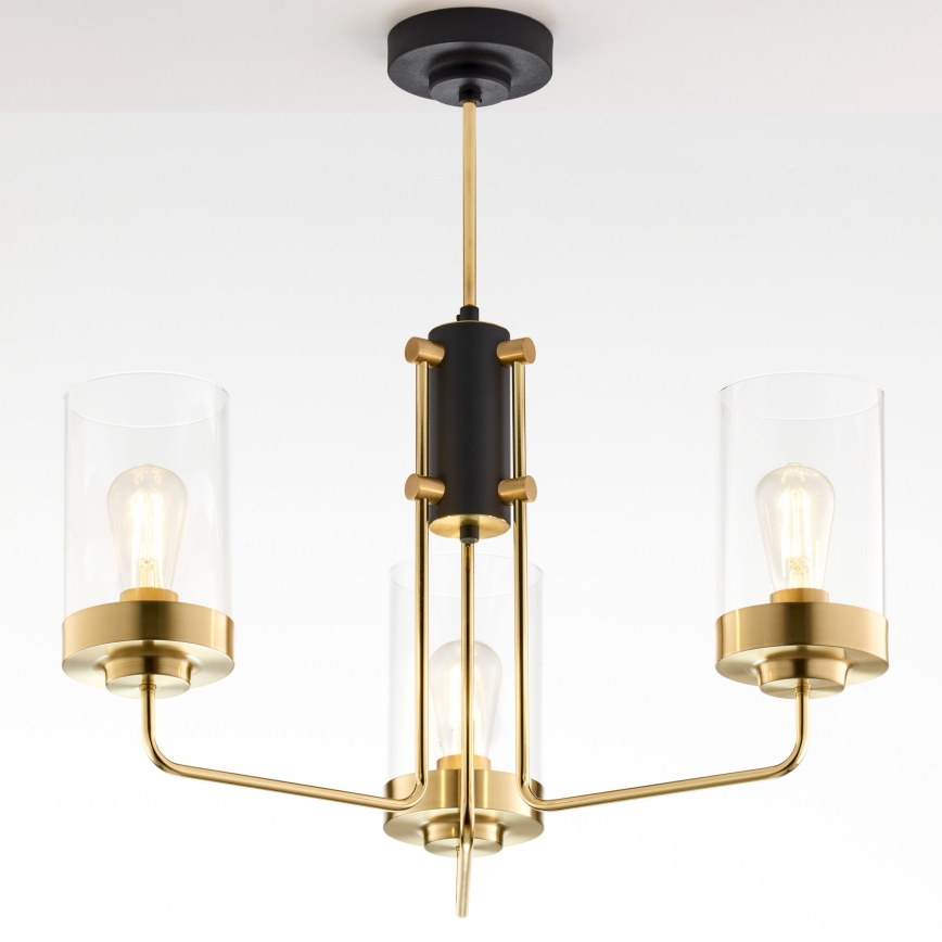 Jupiter 2087 - Lysekrone på stang RAMIREZ 3xE27/15W/230V guld/sort