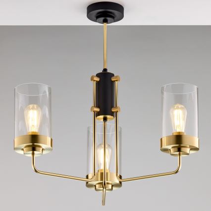 Jupiter 2087 - Lysekrone på stang RAMIREZ 3xE27/15W/230V guld/sort