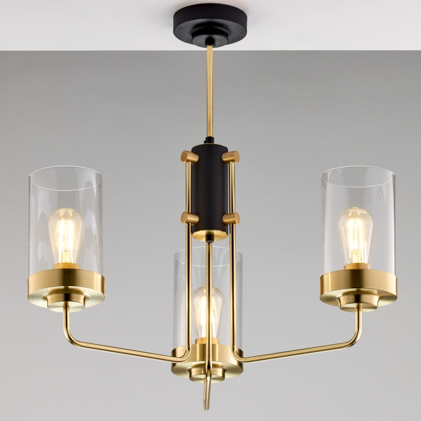 Jupiter 2087 - Lysekrone på stang RAMIREZ 3xE27/15W/230V guld/sort