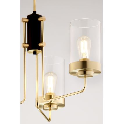 Jupiter 2087 - Lysekrone på stang RAMIREZ 3xE27/15W/230V guld/sort