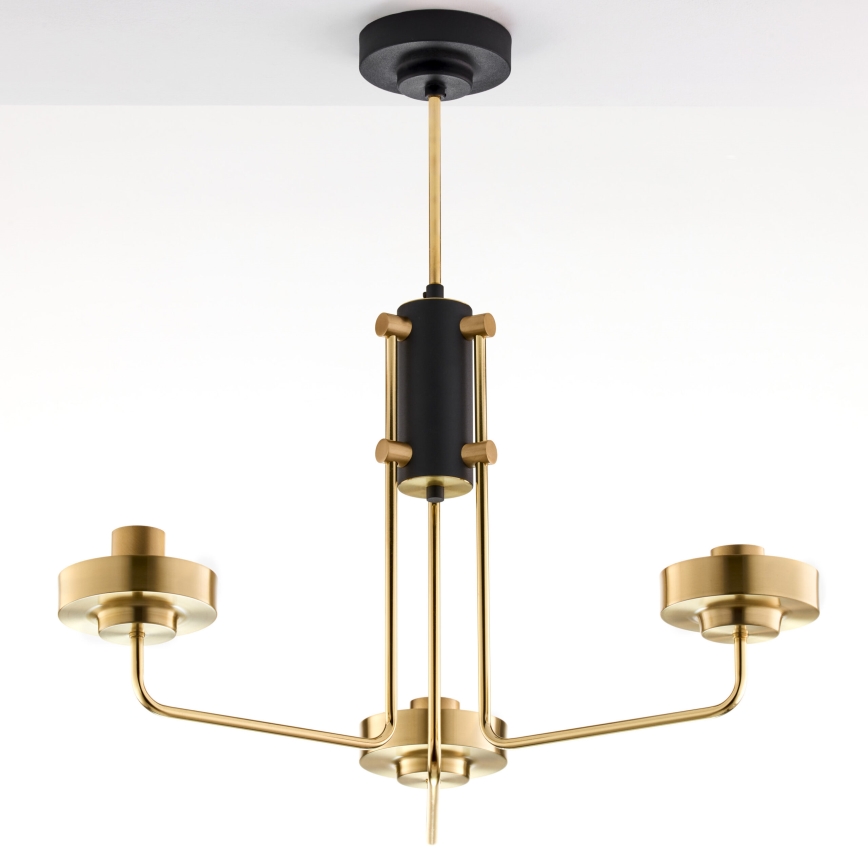Jupiter 2087 - Lysekrone på stang RAMIREZ 3xE27/15W/230V guld/sort
