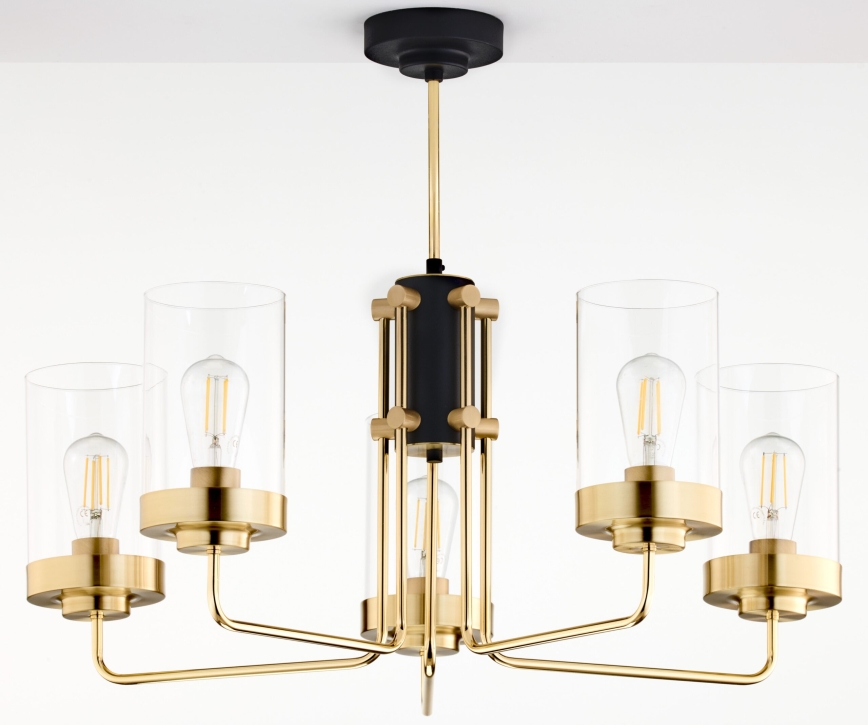 Jupiter 2088 - Pendellampe på stang RAMIREZ 5xE27/15W/230V guld/sort