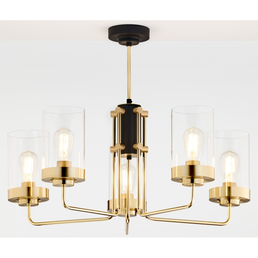 Jupiter 2088 - Pendellampe på stang RAMIREZ 5xE27/15W/230V guld/sort