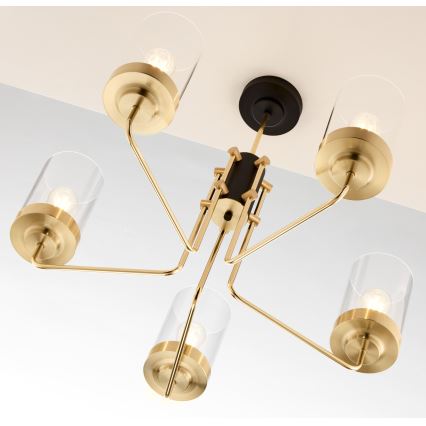 Jupiter 2088 - Pendellampe på stang RAMIREZ 5xE27/15W/230V guld/sort