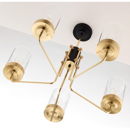 Jupiter 2088 - Pendellampe på stang RAMIREZ 5xE27/15W/230V guld/sort