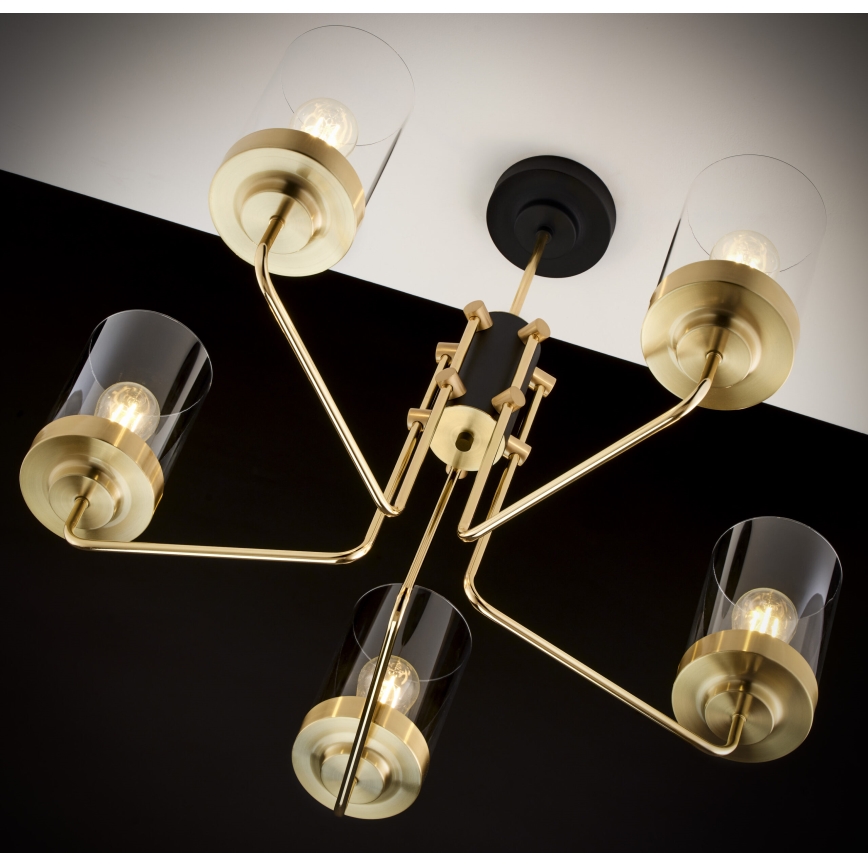 Jupiter 2088 - Pendellampe på stang RAMIREZ 5xE27/15W/230V guld/sort