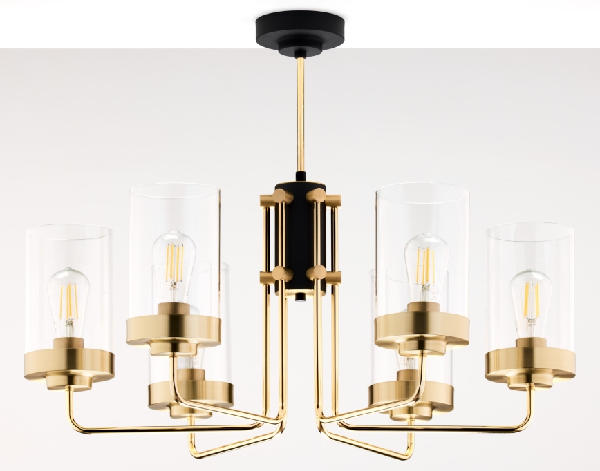 Jupiter 2089 - Lysekrone på stang RAMIREZ 6xE27/15W/230V guld/sort