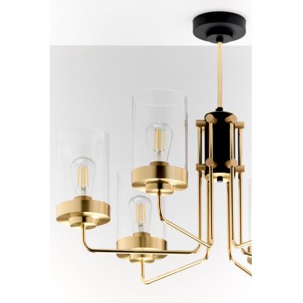 Jupiter 2089 - Lysekrone på stang RAMIREZ 6xE27/15W/230V guld/sort