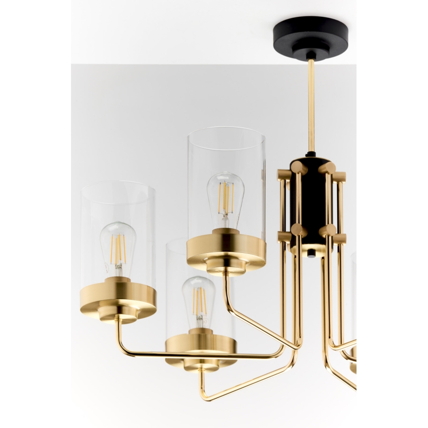 Jupiter 2089 - Lysekrone på stang RAMIREZ 6xE27/15W/230V guld/sort