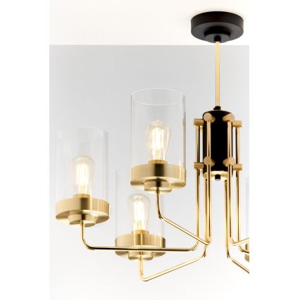 Jupiter 2089 - Lysekrone på stang RAMIREZ 6xE27/15W/230V guld/sort