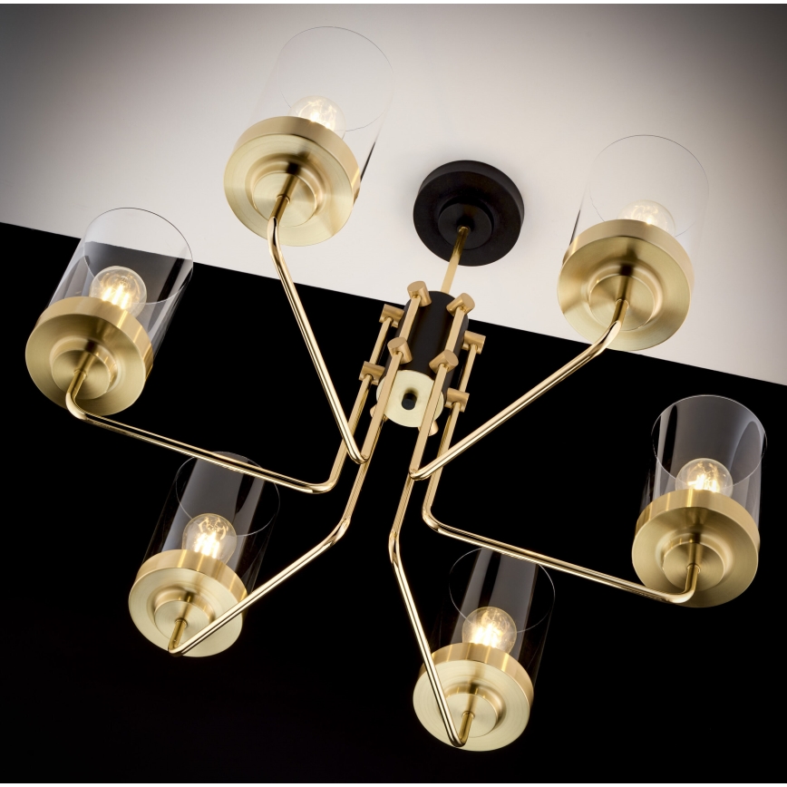 Jupiter 2089 - Lysekrone på stang RAMIREZ 6xE27/15W/230V guld/sort