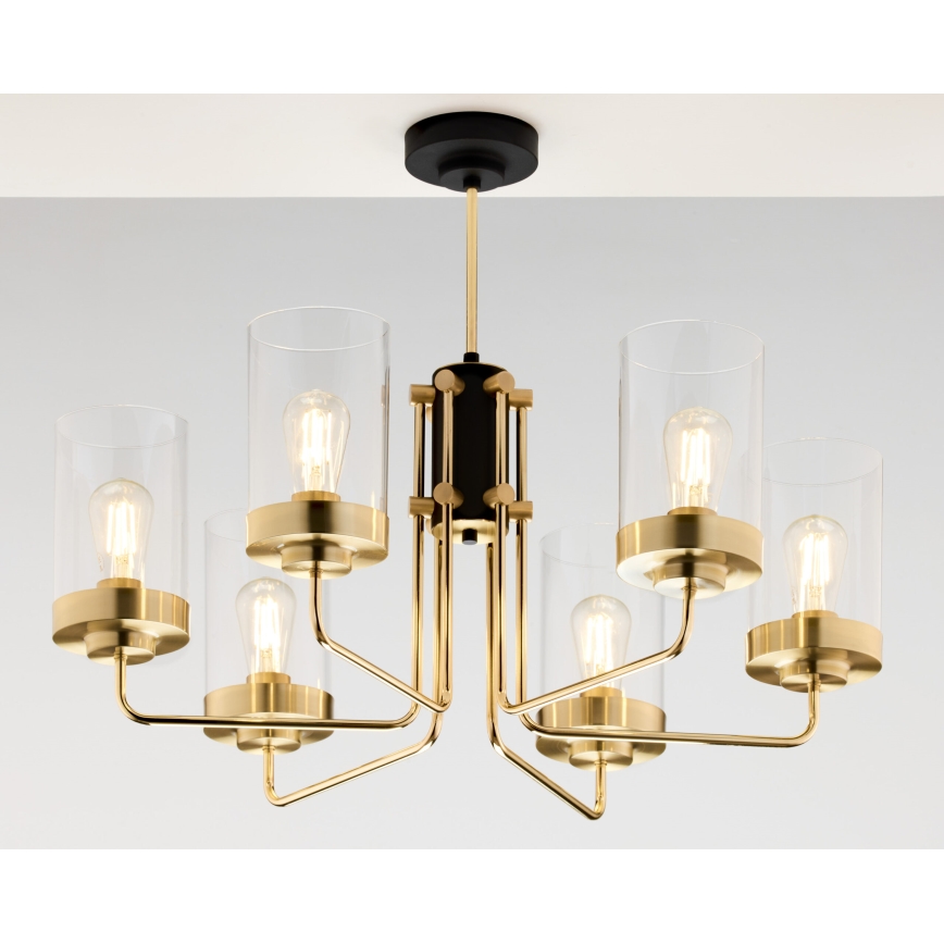 Jupiter 2089 - Lysekrone på stang RAMIREZ 6xE27/15W/230V guld/sort