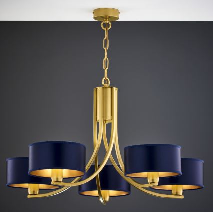Jupiter 2094 - Lysekrone med kæde ARTHUR 5xE27/15W/230V blå/guld